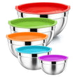 Colorful Premium Polished Stainless Steel Eco-Friendly Modern 5-Piece Nesting Mixing Bowl Set Plastic Lids for Salad Food