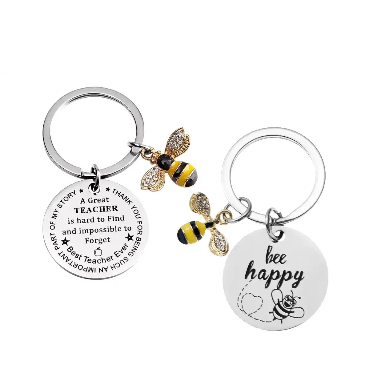 Stainless Steel Key Chain Teacher's Day Keychain Bee Happy Bee Keychain Gifts for Teacher