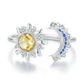 Jiang Yuan Fine S925 Silver Jewelry Sun and Moon Folding Ring with Diamond 925 Sterling Silver Jewelry Opening Ring for Women