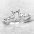Sterling Silver 4*6/7*9mm Semi Mount Square Ring Empty Support Blank Claw Setting S925 Base Without Center Stone for DIY Inlay
