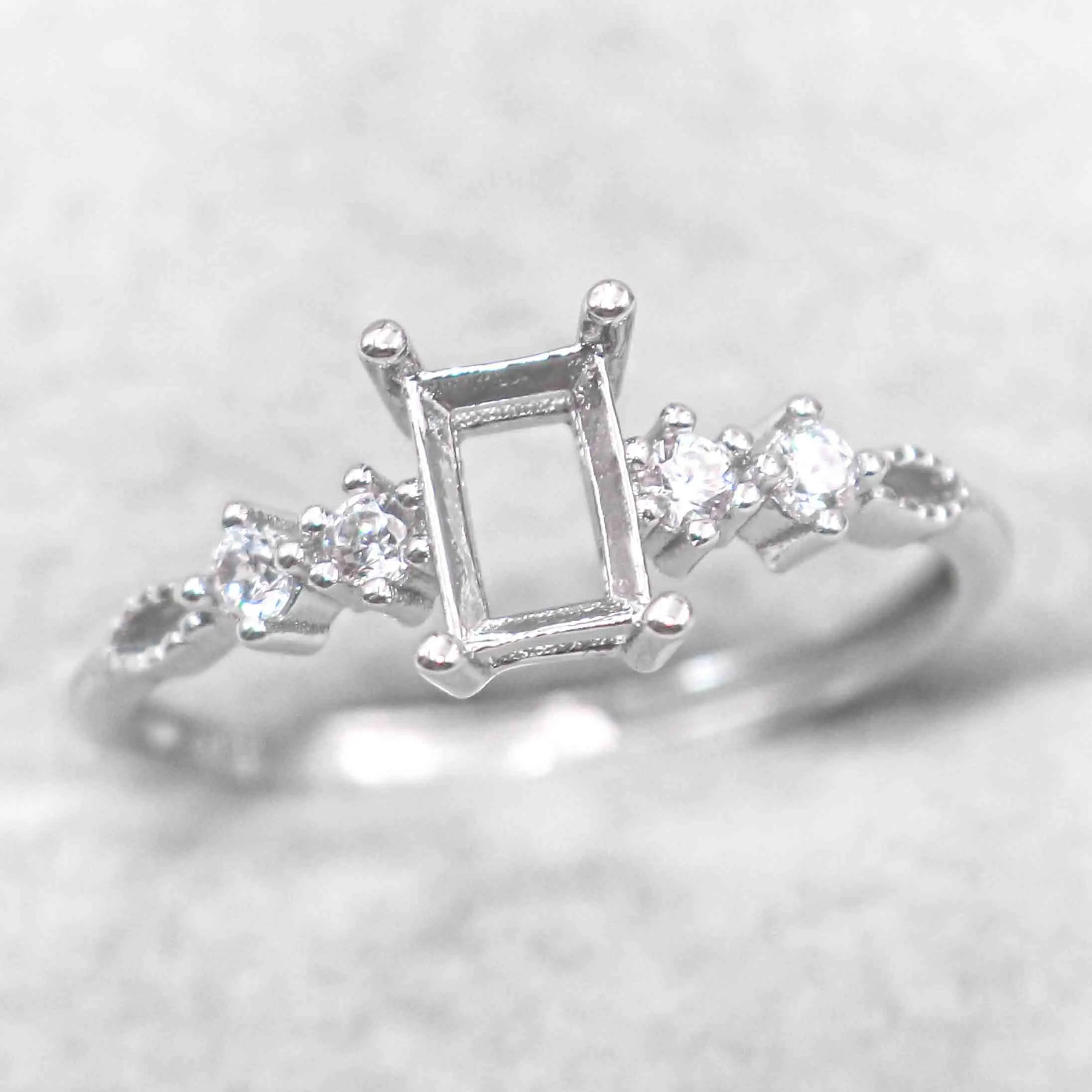 Sterling Silver 4*6/7*9mm Semi Mount Square Ring Empty Support Blank Claw Setting S925 Base Without Center Stone for DIY Inlay