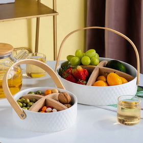 Creative Fruit Basket Ceramic Dried Fruit Tray Divided Compartment Candy Plate Dining Room Living Room Home Snack Tray