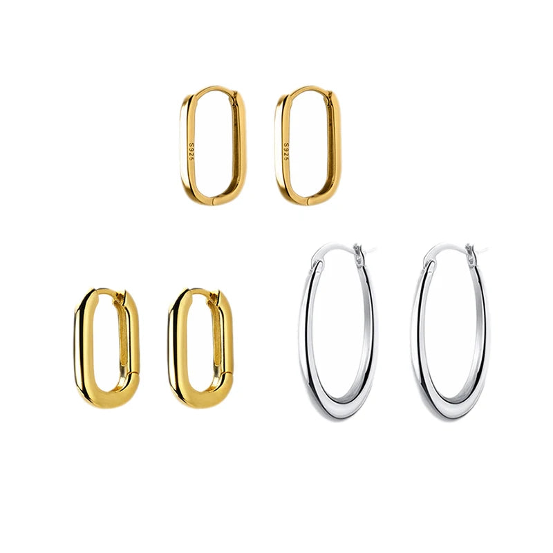 Daidan Earrings 925 Oval Hoops Earings 18K Gold Plated Geometric Drop Oval Hoop Sterling Huggie 925 Silver Earrings