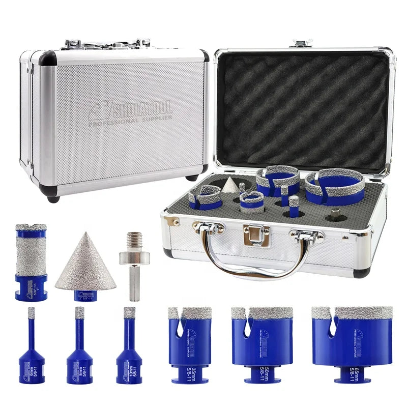9PCS/1Set Vacuum Brazed 5/8''-11 Diamond Core Drill Bit Beveling Chamfer Finger Milling Tools Kit for Tile Marble Granite