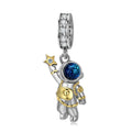 Astronaut Holding a Star Pendant 925 Sterling Silver Bead with CZ for Women Fine Gold Plated Charm Bead Jewelry Bracelet Making