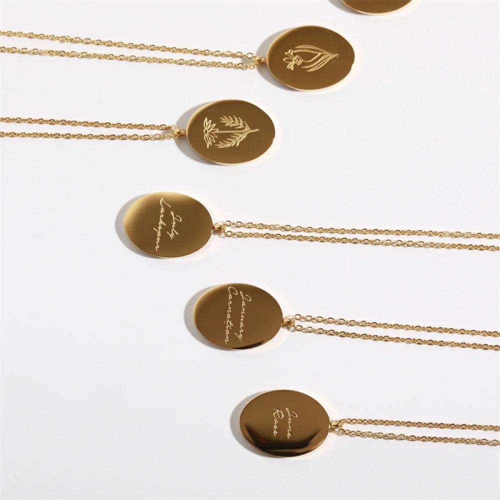 Custom Women Jewelry No Fade Oval 18K Gold Plated Stainless Steel Birth Flower Pendant Necklace