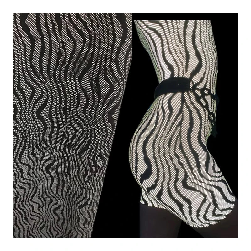 Custom High Visibility Silver Snake Prints 4 Ways Stretch Reflective Polyester Spandex Fabric for Dress Tight Skirt Swimwear