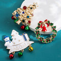 New Arrivals Rhinestone Brooch Wreath Snowman Tree Bell Brooch Pin Enamel Christmas Brooches