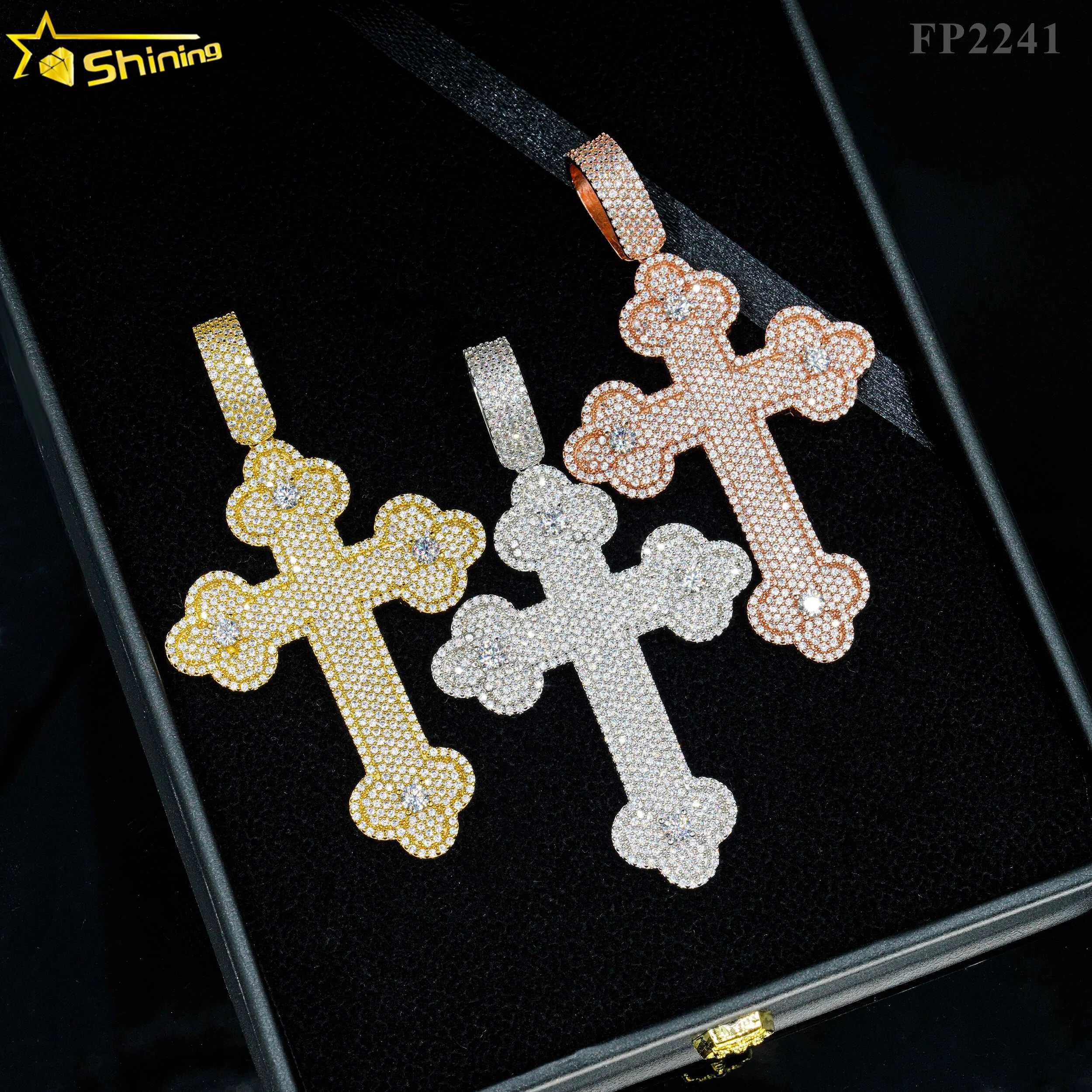 New Arrivals Hip Hop Stylish Rapper Jewelry VVS1 Moissanite Diamond S925 Silver Iced Out Man Cross Pendant Necklace Set