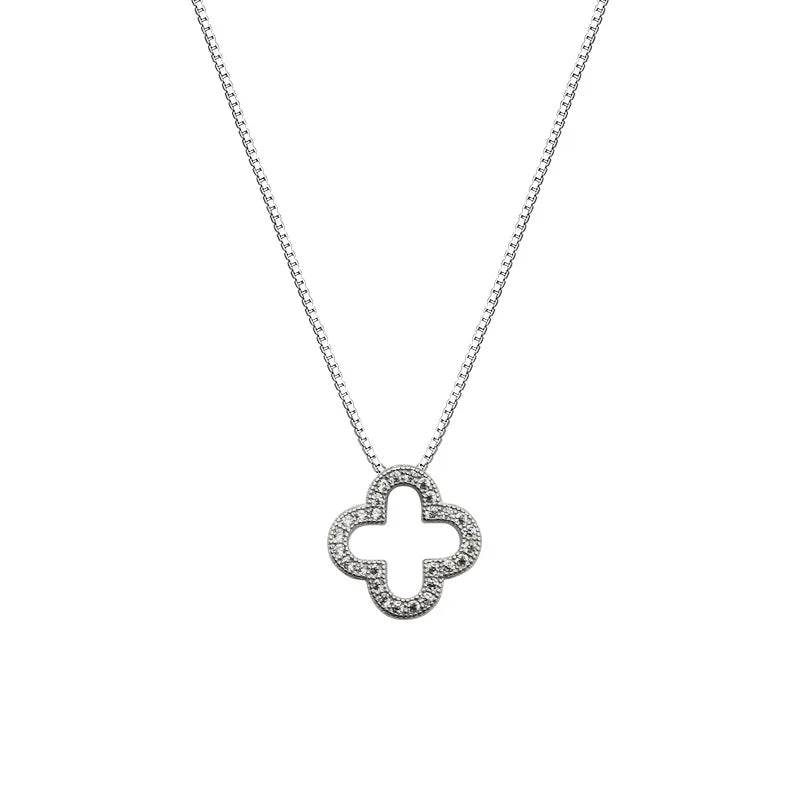 Luxury 925 Sterling Silver Women's Jewelry Famous Brand Clavicle Snake Chain CZ Zircon Hollow Four Clover Leaf Pendant for Gift