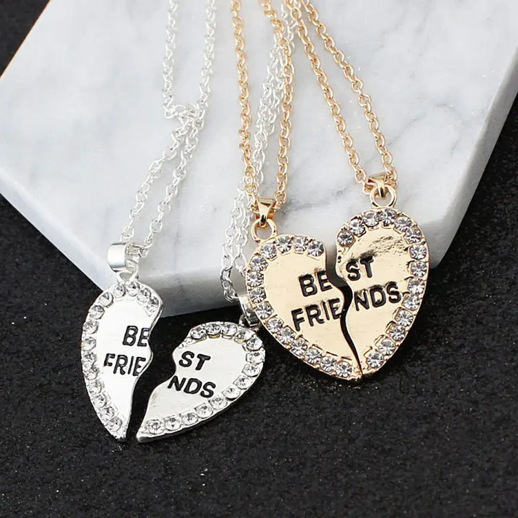 Delicate COUPLE Silver Best Friend Forever BFF Half Part Heart Pendant Necklace Friendship
