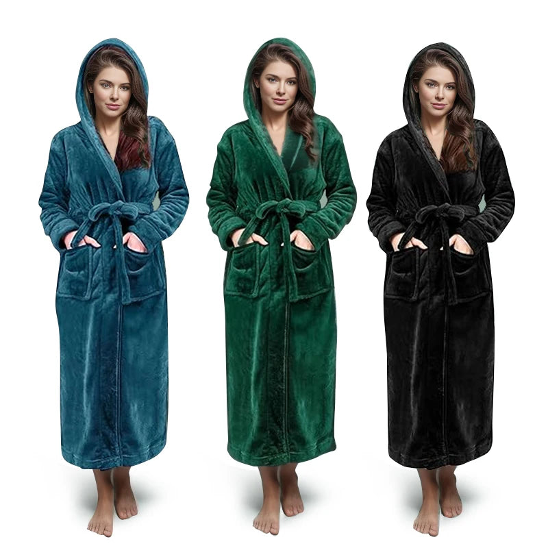 Nature Quick Dry Shower Adjustable Body Wrap Spa Soft Wearable Microfiber Women Fleece Hooded Bathrobe Plush Fleece Bathrobe