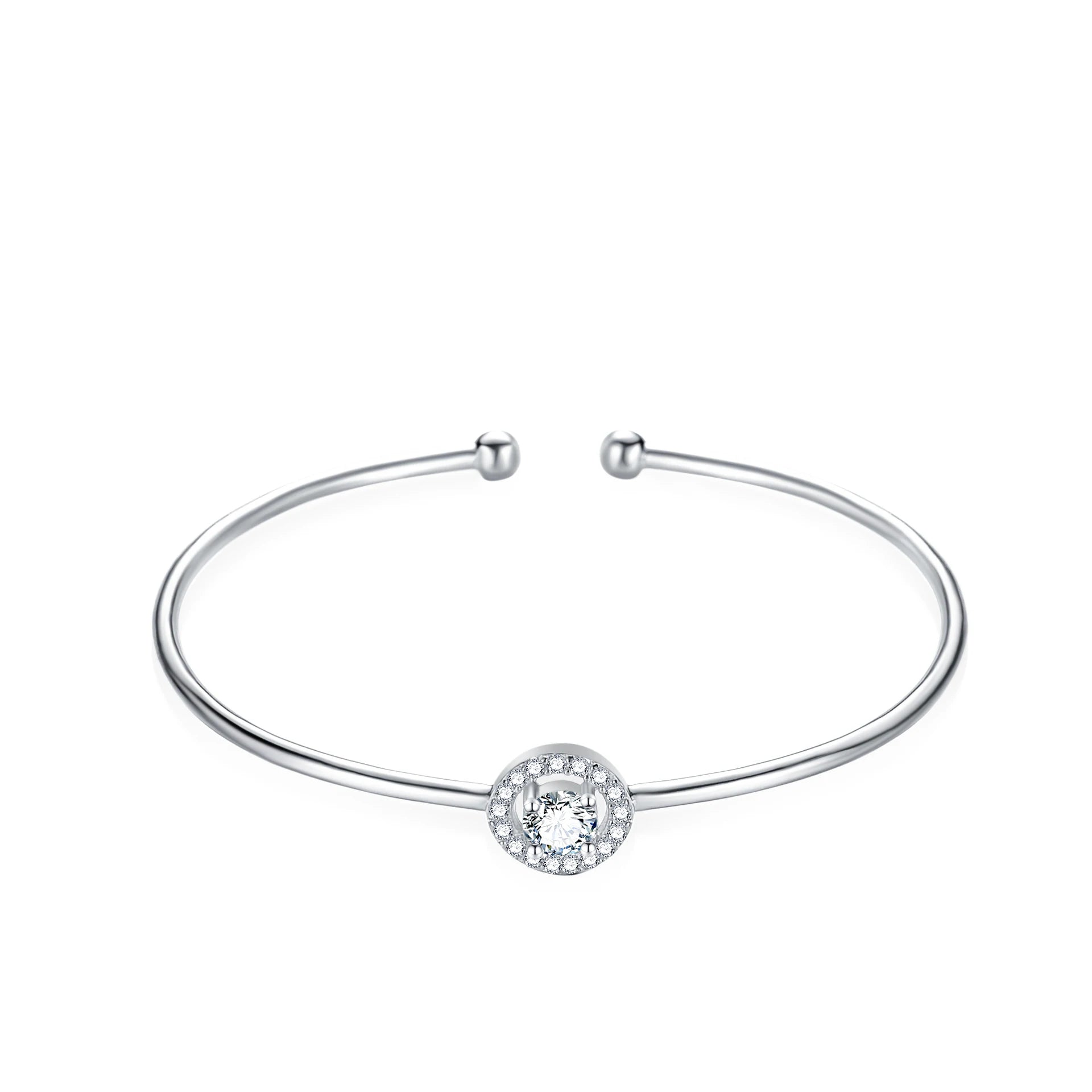 Wholesale 925 Sterling Silver 0.5CT GRA Lab Grown Diamond Round Charm Halo Moissanite Bangle Bracelet Fine Jewelry for Women