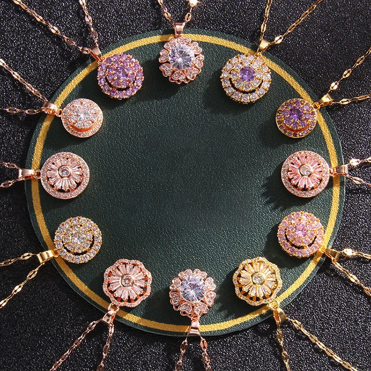 G1336 Spin Pendant Jewelry Rotating Flower Spinner Necklaces Rotatable Fidget Spinning Rotate Anxiety Necklace