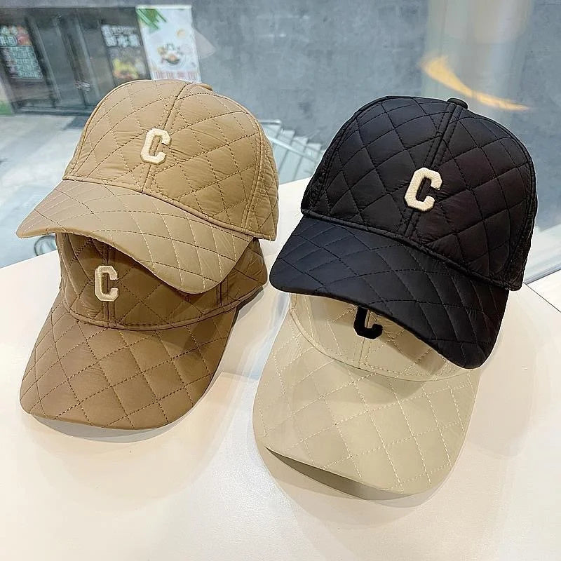 Landfond Accessory Down Cotton Pressure Lattice Warm Baseball Cap Embroidery Sports Cap