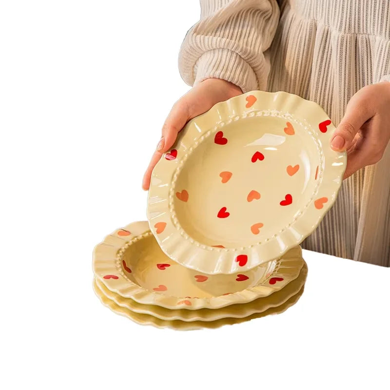 Ceramic Dinnerware Set Round Restaurant Straw Hat Plate Underglaze Cream Style Ceramic Plate