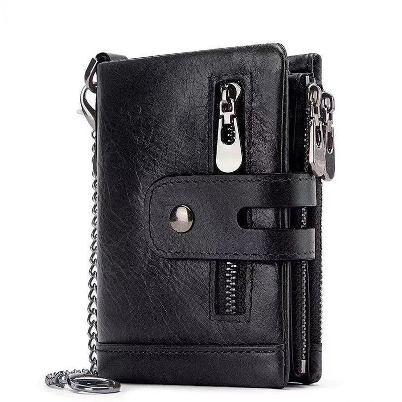 RFID Anti-theft Wallet Carteira Masculina Leather Billeteras Dual Zipper Men Genuine Leather Billetera Hombre