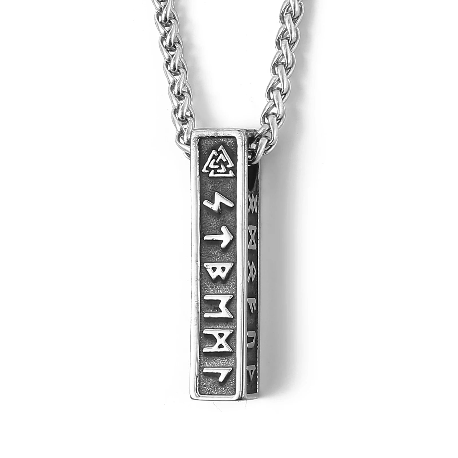 Nordic Design Stainless Steel Norse Rune Bar Pendant Necklace Viking Jewelry