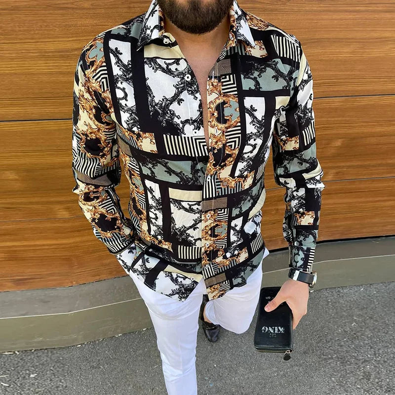 Men's Fall Clothing Man Shirt Long Sleeve Printed Casual Men Shirts