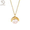 Vintage Baroque Pearl Pendant Necklace Fashion Stainless Steel Necklace 18K Gold Plated Jewelry