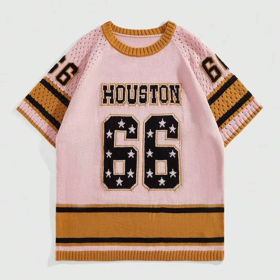 Custom Cotton Short Sleeve Basketball Knit Jersey for Men Crew Neck Hollow-Out Mesh Knitted Sweater Gym T-Shirt Oversize