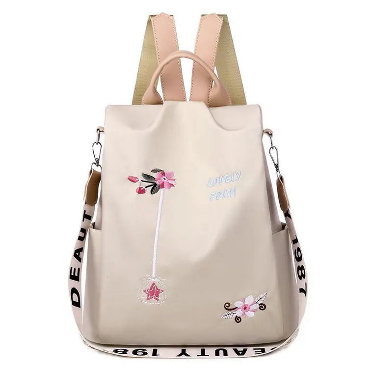 New Flower Embroidered Backpack Art National Women'S Oxford Leisure Backpack Large Capacity Women  Bag
