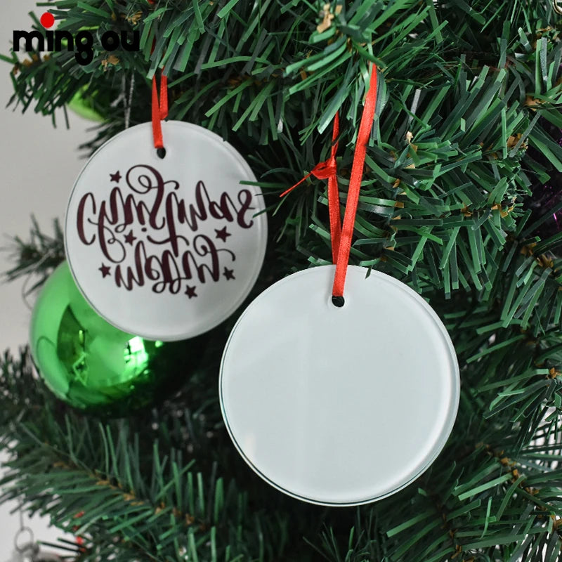 Personalized Printing Sublimation Upgraded Tempered Glass Christmas Ornament Blank Round Glass Ornaments