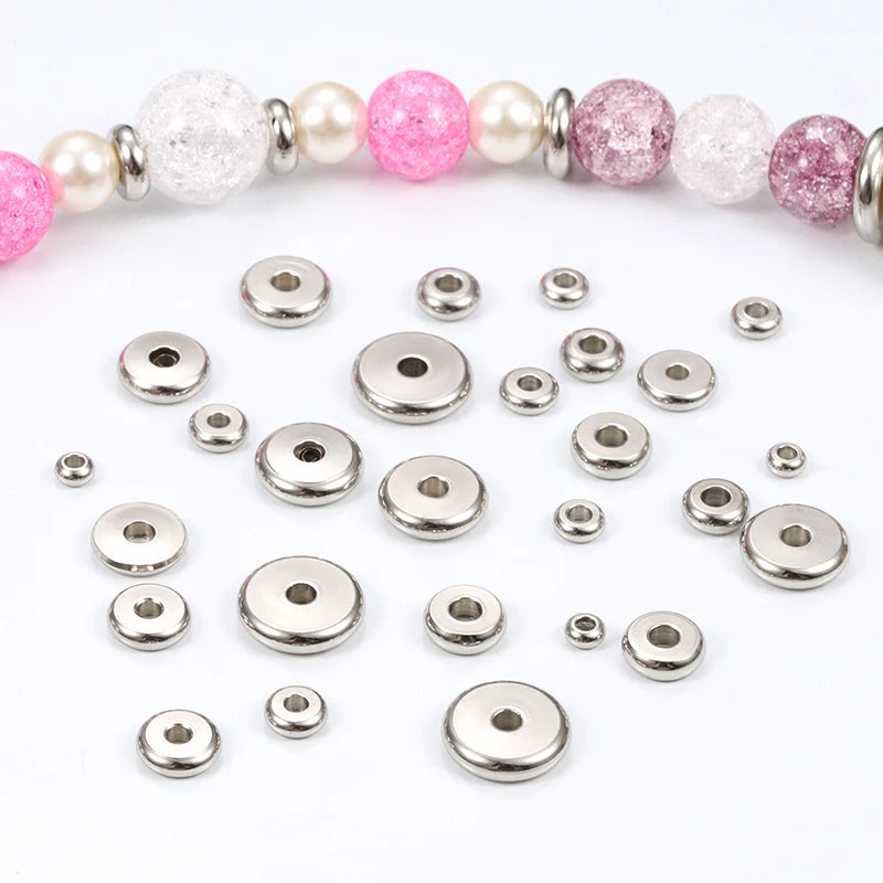 Low MOQ Stainless Steel Flat Round Shape Spacer Beads Jewelry Making Findings & Components Accessories