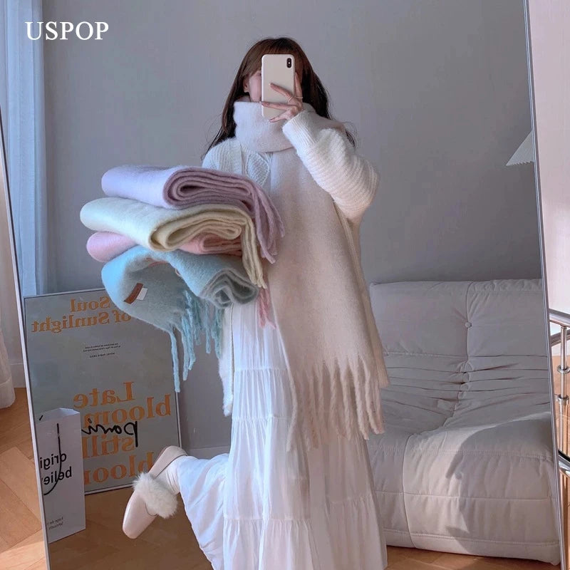 New Women Scarf Winter Long Large Tassel Scarves Soft Solid Color Wrap Pashmina