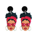 2024 Personality European-American Black Curly Hair Band Sunglasses Independent Women's Custom Acrylic Earrings