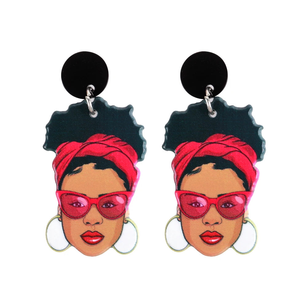 2024 Personality European-American Black Curly Hair Band Sunglasses Independent Women's Custom Acrylic Earrings