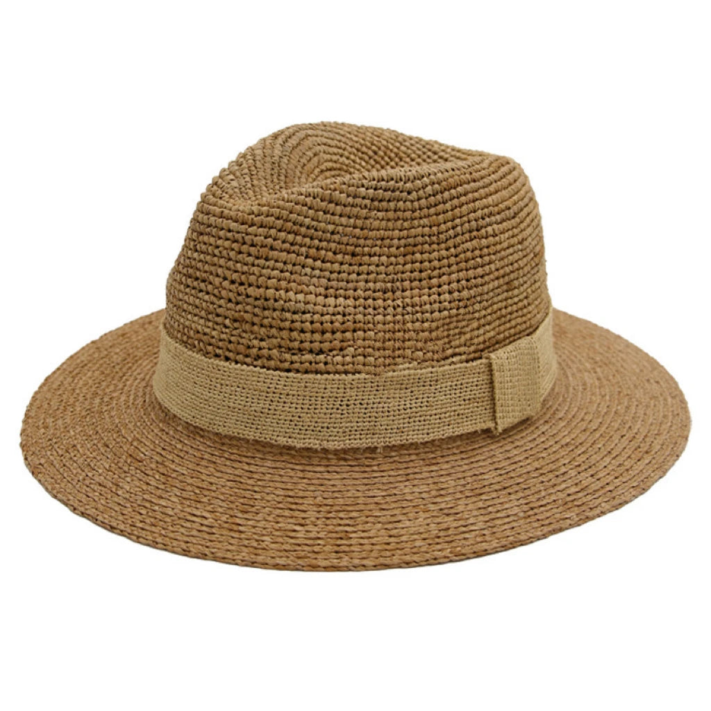 2025 Summer Unisex Fedora High Quality Hand Crochet Natural Raffia Straw Panama Hat Wide Brim Beach Travel Sunshade for Outdoor