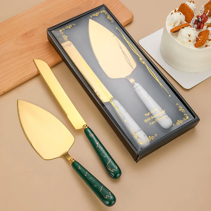 Ceramic Handle Stainless Steel Cake Gift Box Set Baking Tools Cheese Knife Pizza Blade Triangle Shovel Set