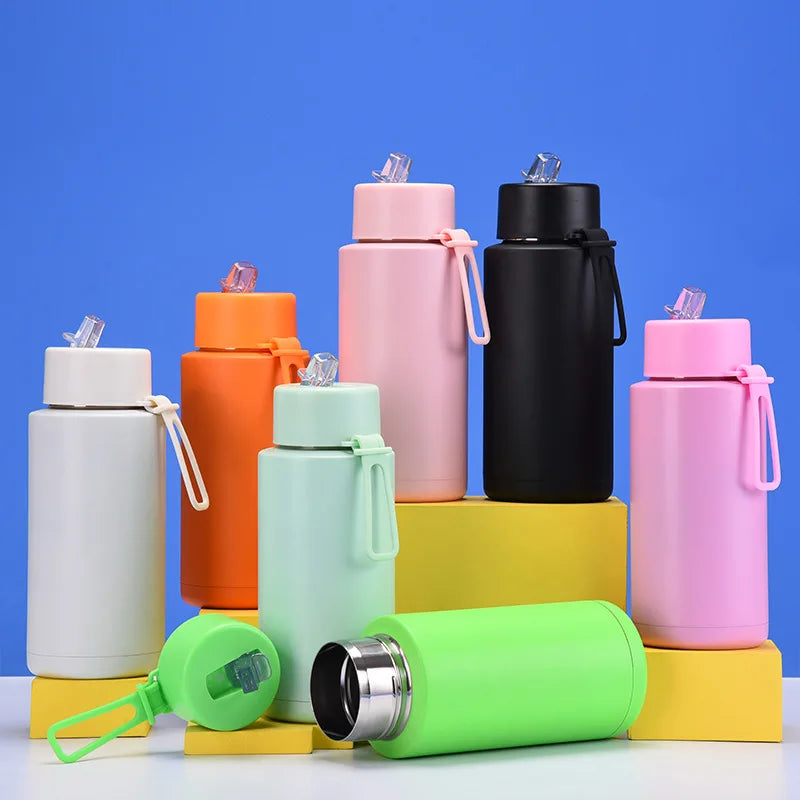 Travel-friendly Straw for Hot Water 1000ML Custom Logo Insulated Stainless Steel Vacuum Flask Reusable 34Oz Ceramic Water Bottle
