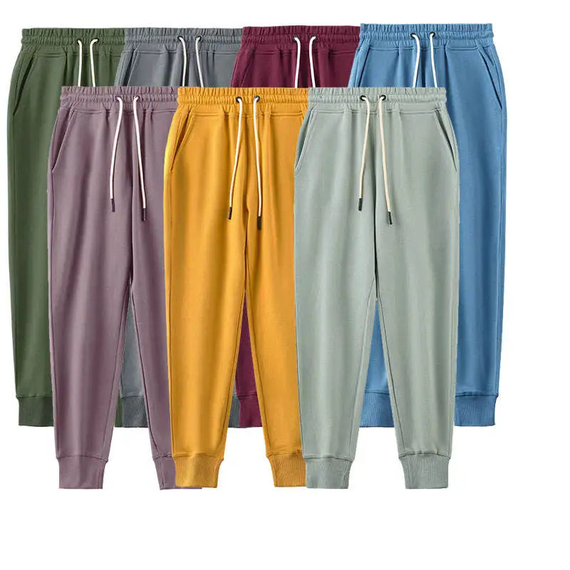 Manufacturer Casual Men Exercise Tactical Pants Stacked Drawstring Fleece Cotton Sweat Mid Waist Plain Dyed Straight Pattern