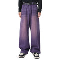 2025 New Men's Casual Jeans Retro Zipper Wide Leg Loose Long Pants with Straight Style Knitted Weaving Outdoor Zipper Pockets