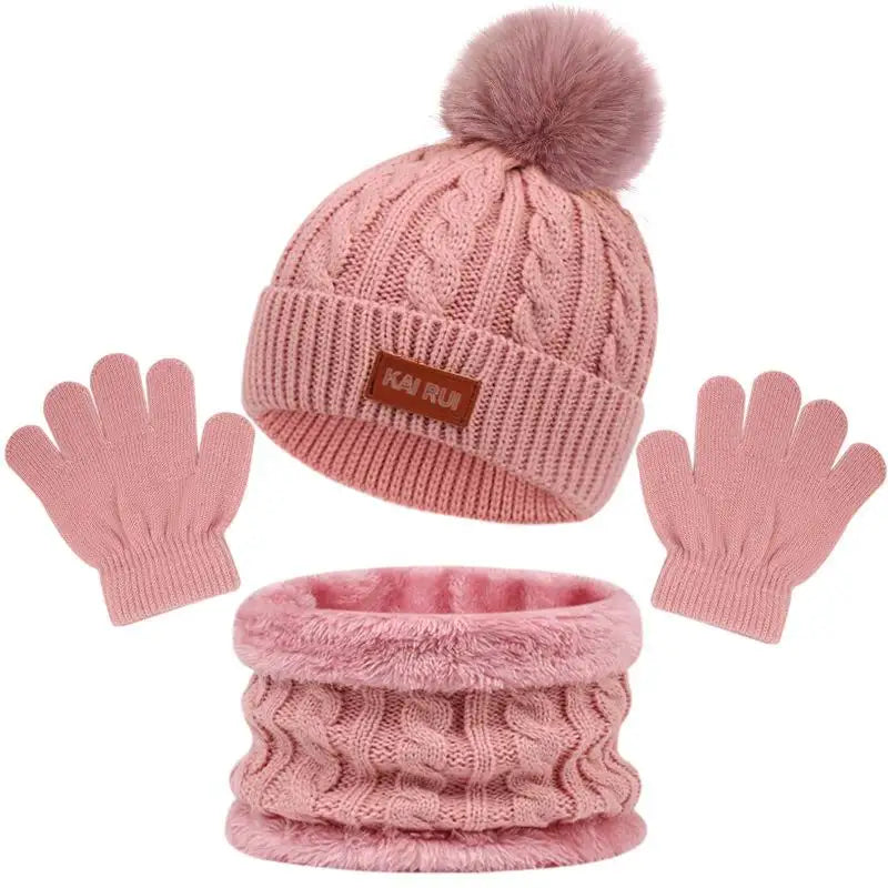 Winter Beanie Hat Scarf Set Warm Knit Hat Thick Fleece Lined Winter Cap Neck Warmer for Kids MegaBDM
