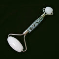HY Wholesale price raw flower handle white jade stone natural anti aging double head jade roller massage tool for face slim