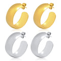 Trendy Minimalist Flat & Wide Hoop Earrings Women Hypoallergenic 18K Gold PVD Plating Stainless Steel Hoops Earrings Wholesale