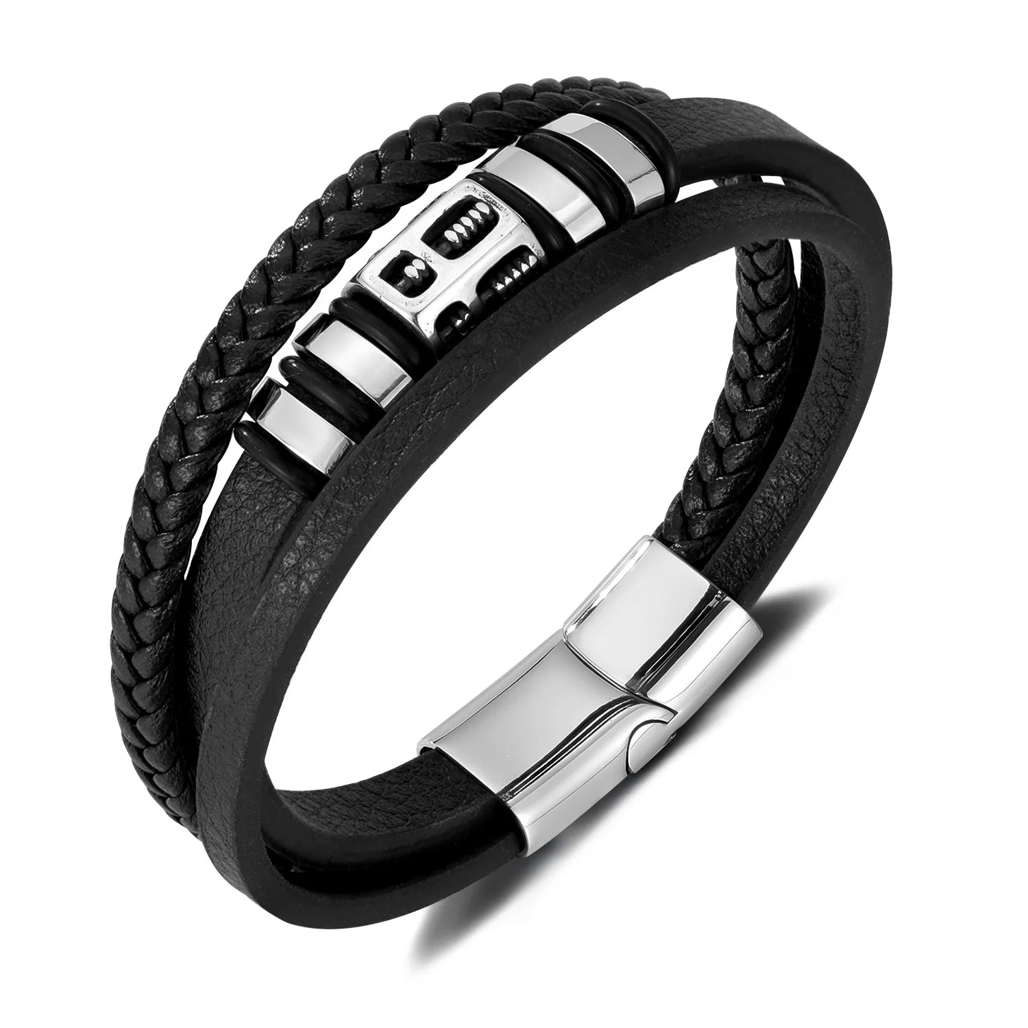 Fashionable Men's Hand-woven Magnetic Buckle Charm Stainless Steel Bracelet Trendy Gift Jewelry