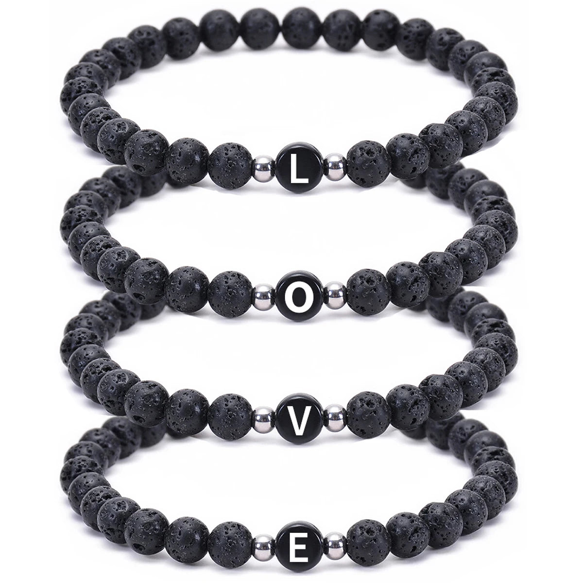 IMG-2082  26 Letter a to Z Name Natural 6mm Black lava Beads Isolation Bead Alphabet Bracelet