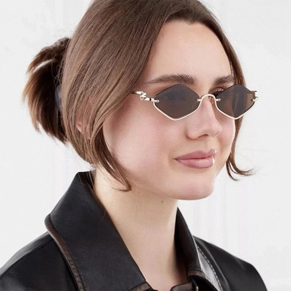 Brand Design Street Shoot Unisex Hip Hop Punk Sunglasses Trendy Personalized Small Metal Half Frame Vrhombus Sunglasses Uv400