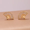 Trendy Gold Plated Titanium Body Scallop Brass Micro Zirconia Stud Earrings Cute Flower Piercing for Weddings and Mother's Day