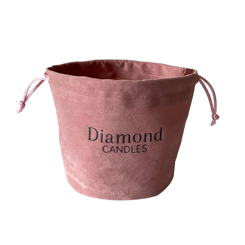 Custom Logo Round Bottom Small Drawstring Velvet Christmas Candle Gift Bags