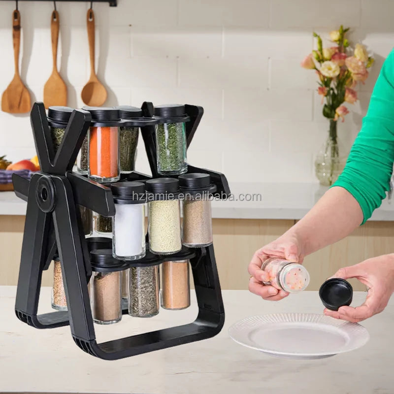 Rotating Kitchen Countertop Spice Organizer Set Glass Bottle Spot Rotating Ferris Wheel Spice Rack Box