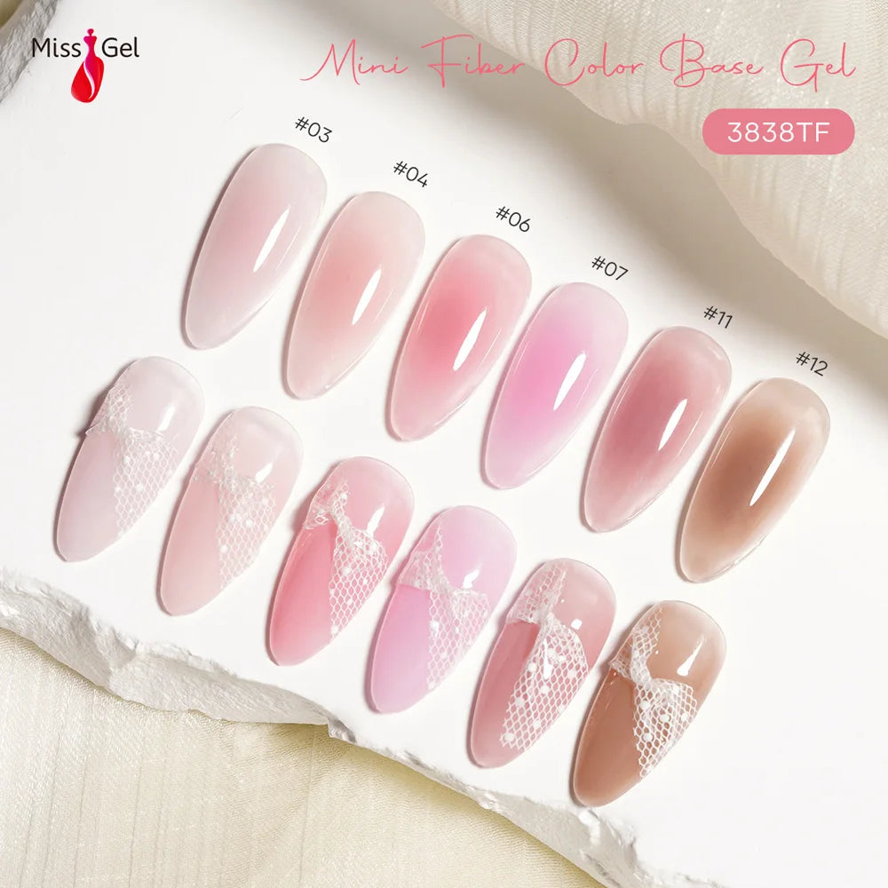 MissGel High Quality Soak Off Mini Fiber Color Base Gel Hot Sell Gel Polish Neon Effect Rubber Fiber Base Coat UV Gel