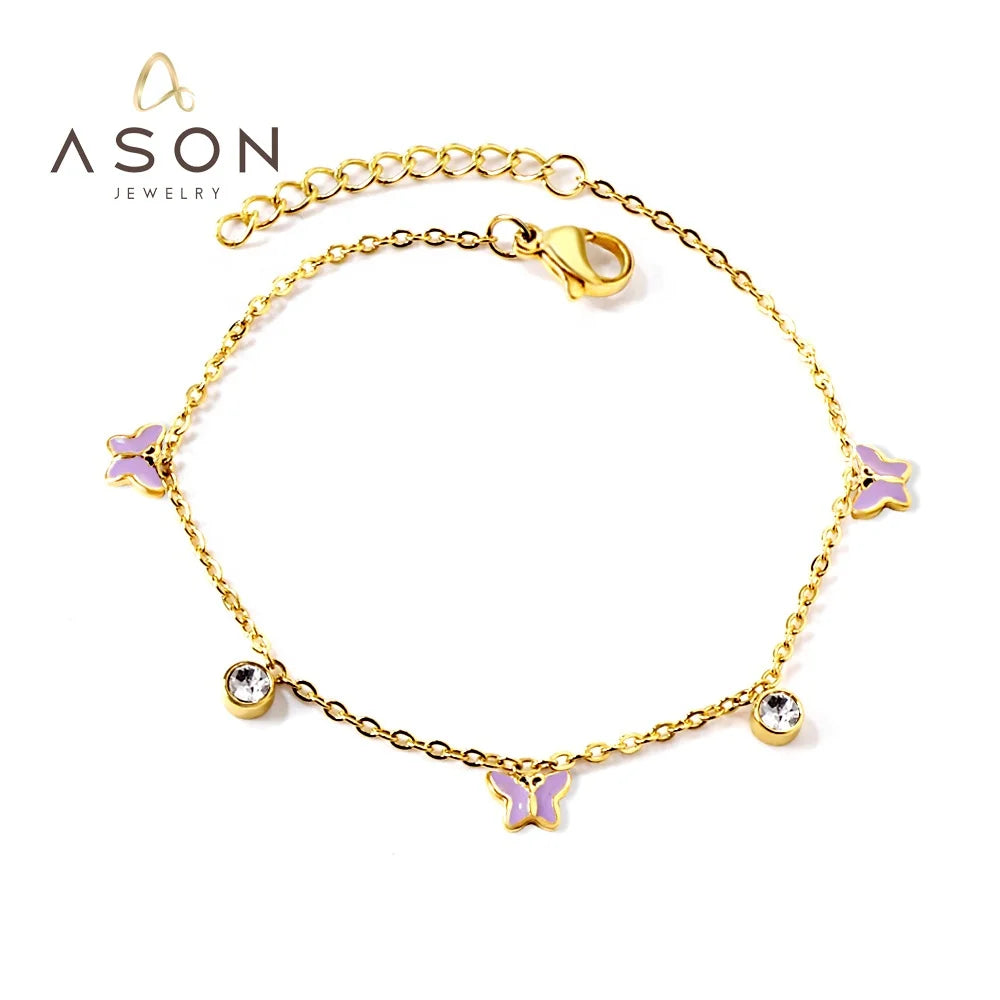 Ason Jewelry Gold Plating Competitive Price Stainless Steel Jewelry Wholesale Bracelets Women Butterfly Diamond Elegant Bracelet