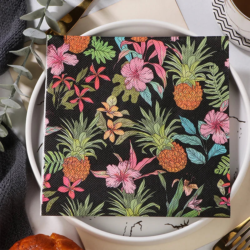 Ins Style Black Paper Napkins Table Decorations Eco-friendly Hawaiian Style Pineapple Disposable Birthday Party Serviettes