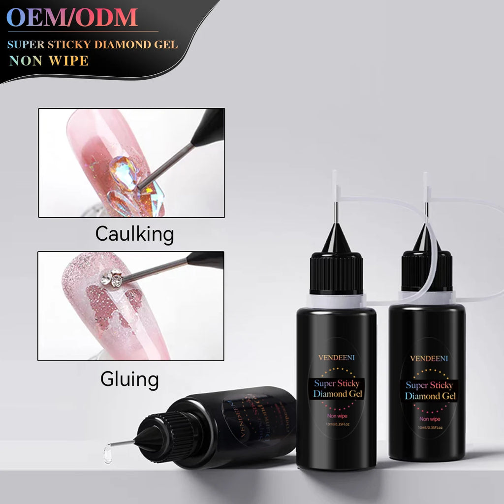 Vendeeni Nails Supplies 2 in 1 Super Strong Fill the Gap Nail Glue and 3D Rhinestone Glue Gel for Nails OEM Custom Private Label