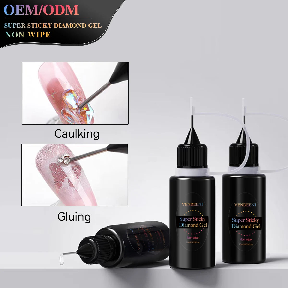 Vendeeni Nails Supplies 2 in 1 Super Strong Fill the Gap Nail Glue and 3D Rhinestone Glue Gel for Nails OEM Custom Private Label